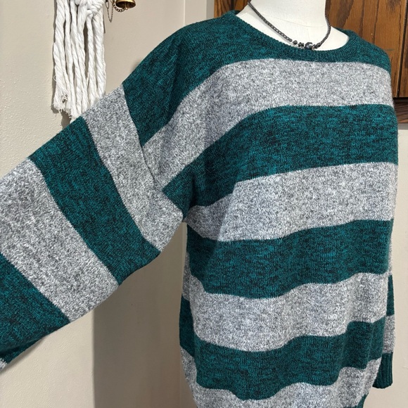 Kate Collins Vintage Striped Teal and Gray Dolman Sweater Dress Set Size Medium - Picture 5 of 10